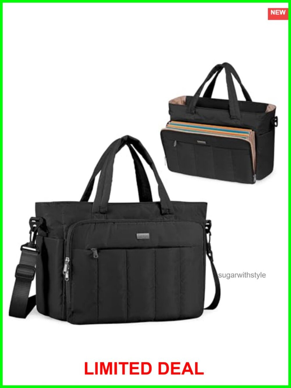 Puffer Tote Bag with 15.6" Laptop Sleeve Lightweight Puffy Work Bag